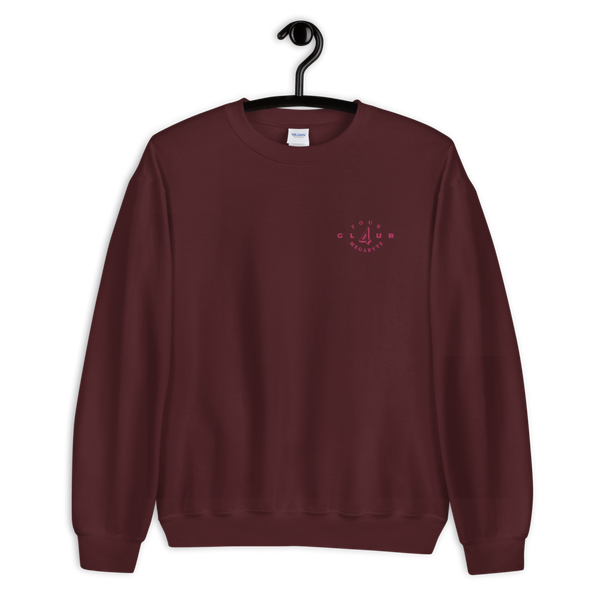 The 4mb Crewneck Sweater (Embroidered, Pink on Maroon)